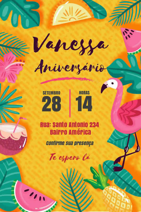 Convite Virtual Aniversário Flamingo